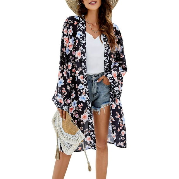 Shermie Swimsuit Coverup for Women Summer Long Sleeve Open Front