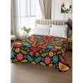 thumbnail image 2 of Boho Flower Queen Size Flat Sheet, Wrinkleproof & Fadeproof Cooling Flat Bed Sheet Only, Red Blue Yellow Colorful Mexico Tribal Breathable Soft Bedding Top Sheets 90 x 102 Inches, 2 of 8