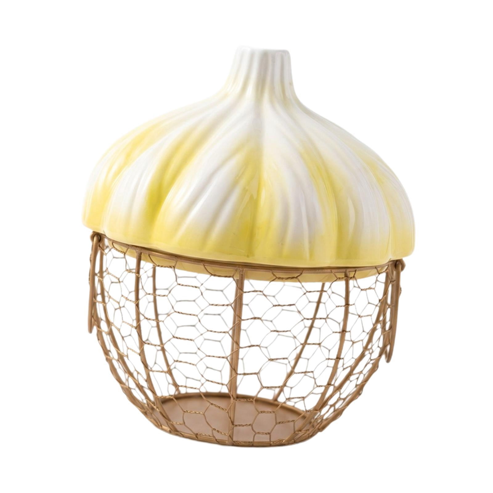 Fiocias Ceramic Holder Breathable Portable with Lid Egg Basket for Fruit Home Pantry Yellow