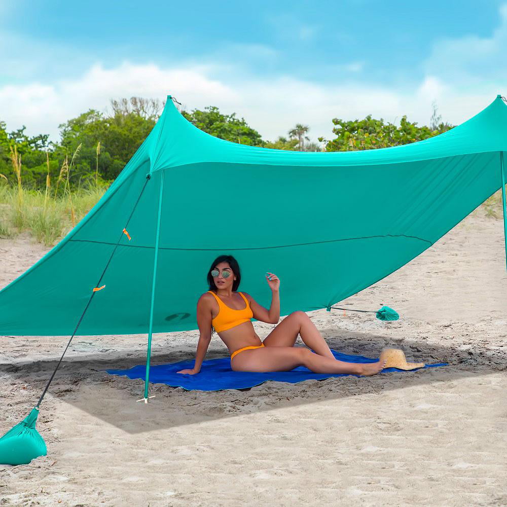 Red Suricata Turquoise Family Beach Sun Shade Canopy Tent Sunshade with  sand anchors