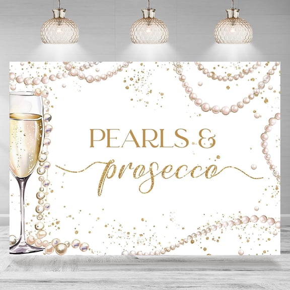 7x5FT Pearls and Prosecco Backdrop Bridal Shower Champagne Engagement Bachelorette Photography Background Wedding Bride to Be Wedding Party Decorations Supplies Banner Photo Booth Props