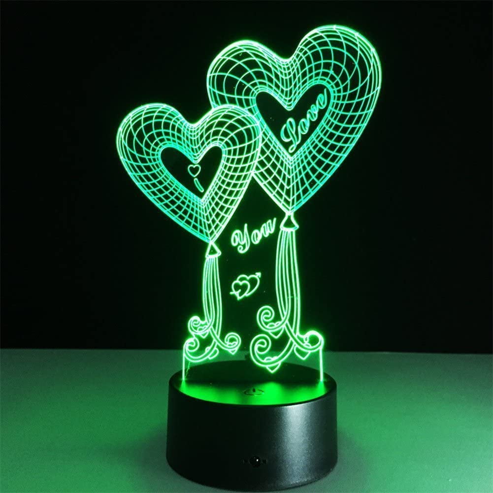 Love Heart Amazing 3D Optical Illusion Touch Botton Valentines Lights Lamp gift 