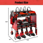 VILONG Modular Power Tool Organizer Wall Mount with Charging Station, 4 Drill Holder & Battery Rack, Heavy Duty Storage – for Garage, Workshop & Father’s Day Gifts (Red)