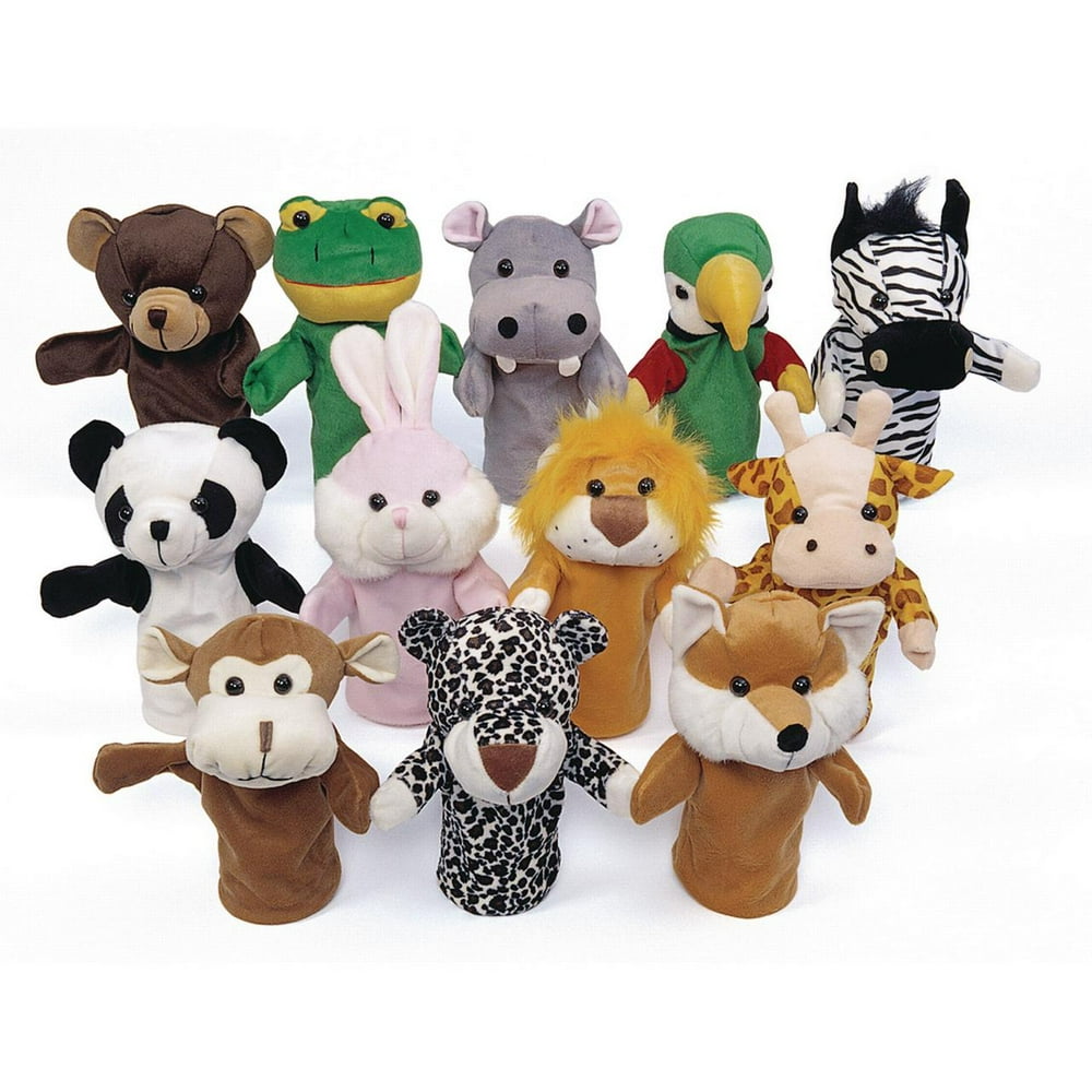 Excellerations Plush Imaginative Play Animal Hand Puppets, Set of 12, Educational Toy, Preschool