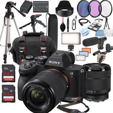 Sony a7 IV Mirrorless Camera with 28-70mm Lens+ LED Always on Light + 128GB Memory, Filters, Case, Tripod + More 32PC Bundle Kit