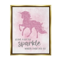 Stupell Industries Leave A Little Sparkle Phrase Pink Shimmer Unicorn Metallic Gold Framed Floating Canvas Wall Art, 16x20, by Natalie Carpentieri