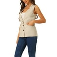 thumbnail image 4 of INSPIRE CHIC Women's Button Down Vest Top Cotton Linen V Neck Sleeveless Casual Jacket S Beige, 4 of 6