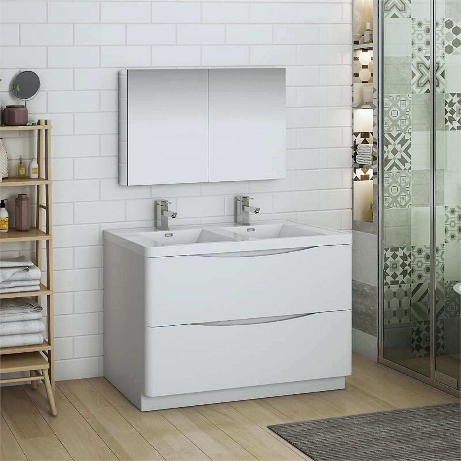 Fresca Tuscany 48" Wood Bathroom Vanity with Double Sinks in Glossy White - image 2 of 8