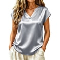 thumbnail image 2 of Babysbule Notch Neck Short Sleeve Blouse S-XXL Women's Casual Office Loose Fit Everyday Top, 2 of 9