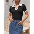 thumbnail image 2 of Womens V Neck T Shirts Short Sleeve Slim Fit POLO Tops Solid Color Trendy Summer Basic Tee T-Shirts, 2 of 6