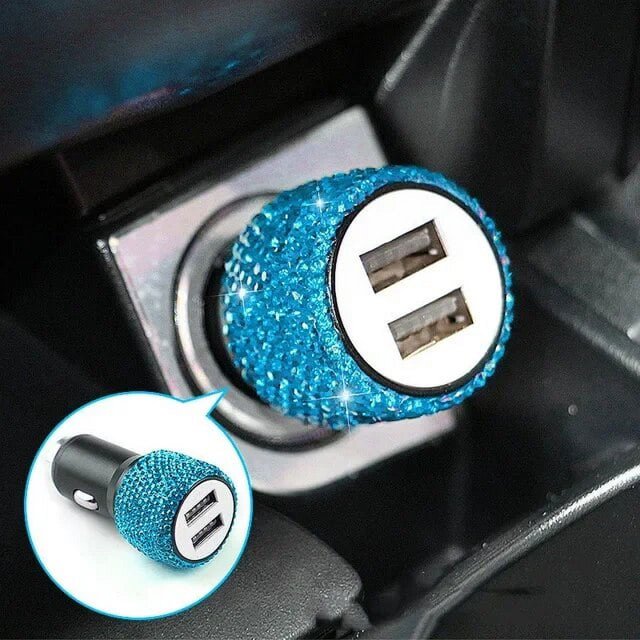 Bling-cargador USB para coche, adaptador rápido de doble puerto, 5V, 2.1A, rosa, decoración de coche, estilo de coche, accesorios de coche, Interior para mujer, nuevo