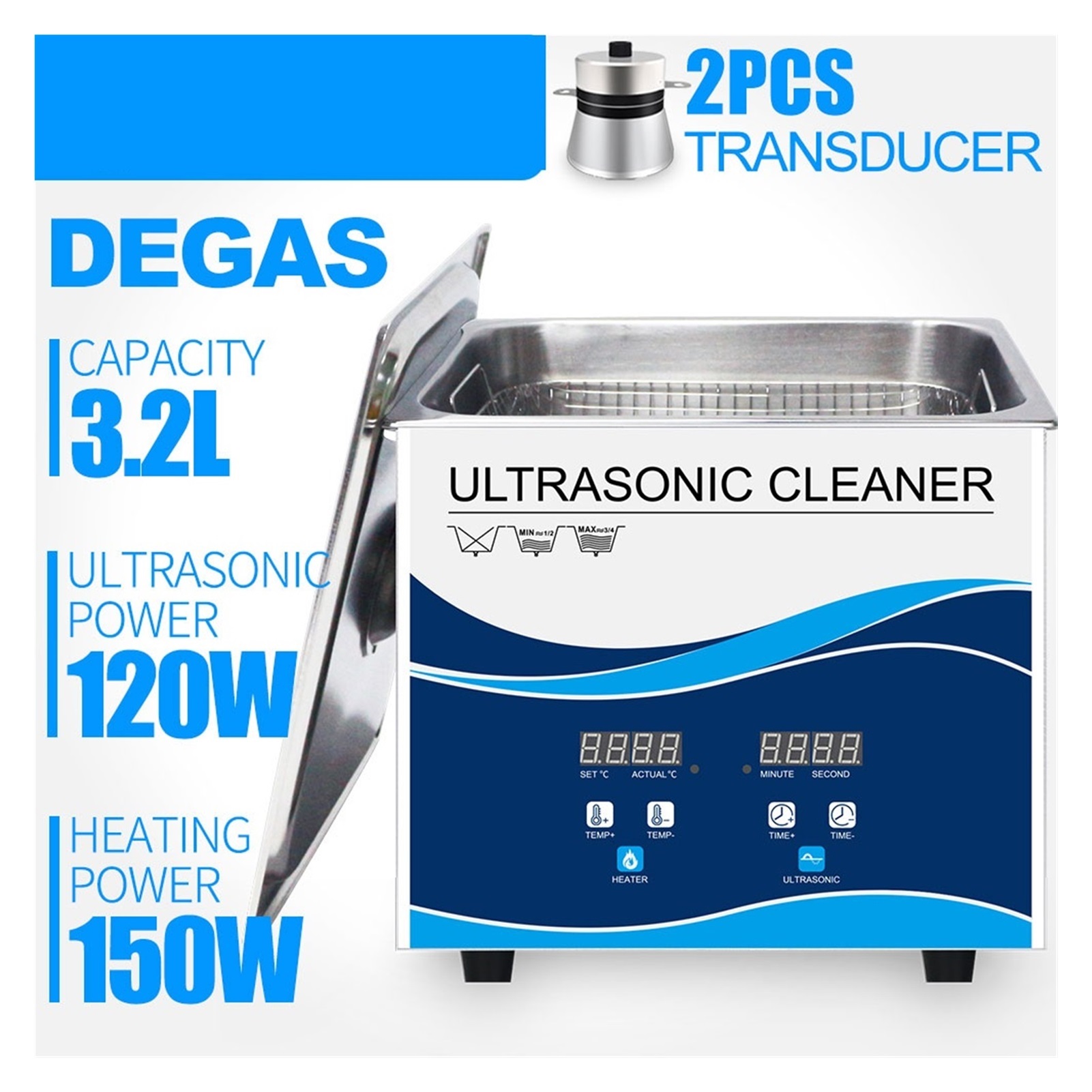 3.2L 180W Digital Ultrasonic Cleaner Bath Ultrasound Cleaner Sonic Cleaner Metal Parts Manicure Tools Bicycle Chain ,Strong Cleaning