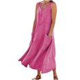 thumbnail image 2 of Tumotour Linen Dresses for Women Sleeveless Long Dress Tank Sundress Round Neck Summer Casual Tshirt Dress Flowy Beach Sundress with pockets, 2 of 10
