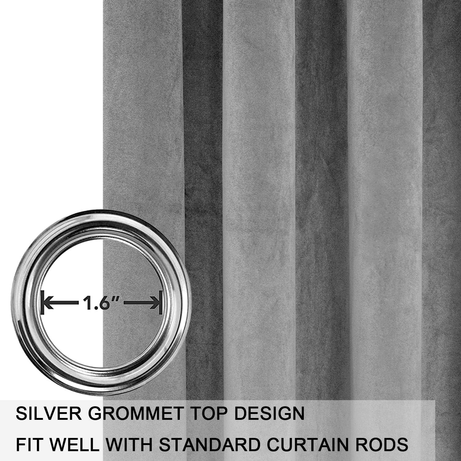 SMILETIME Grey 52 X 96in Velvet Curtains with Grommet, Thermal Insulated Soft Privacy Noise Reducing Light-filtering Velvet Drapes for Living Room, 2 Panels
