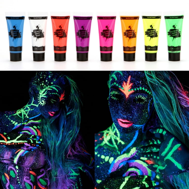 Abanopi 8 Tubes 10ml/0.34oz Neon Face & Body Paint 8 Colors Neon  Fluorescent Blacklight Glow Bodypaint for Costume Makeup Festival Party
