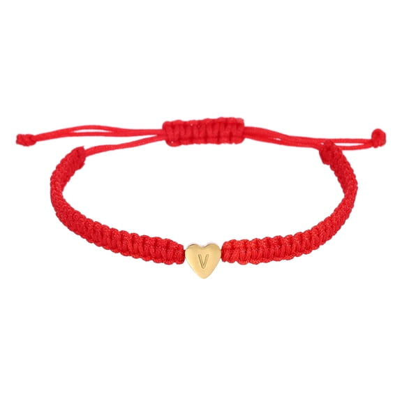 Uxcell Heart Initial Bracelets for Men, Adjustable Handmade Rope Braided Initial String Bracelets for Women Men Matching Couple Gifts Friendship(Red, V)