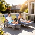 thumbnail image 2 of Outsunny Ensemble de 3 Pcs de Chaises Longues en Rotin pour Patio, Ensemble de Meubles d'Extérieur en Osier PE Inclinable, Réglable et Portable avec Roues et Table d'Appoint, Gris, 2 of 10