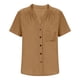 thumbnail image 4 of Craaazy Women's Casual V-Neck Blouse, Solid Color Cotton Linen Short Sleeve Top, Comfy Chest Pocket Shirts for Daily Wear Gifts, 4 of 6