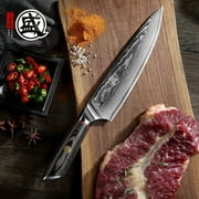 MITSUMOTO SAKARI 8 inch Japanese Gyuto Chef Knife, AUS-10 Premium Damascus Steel Kitchen Cooking Knife
