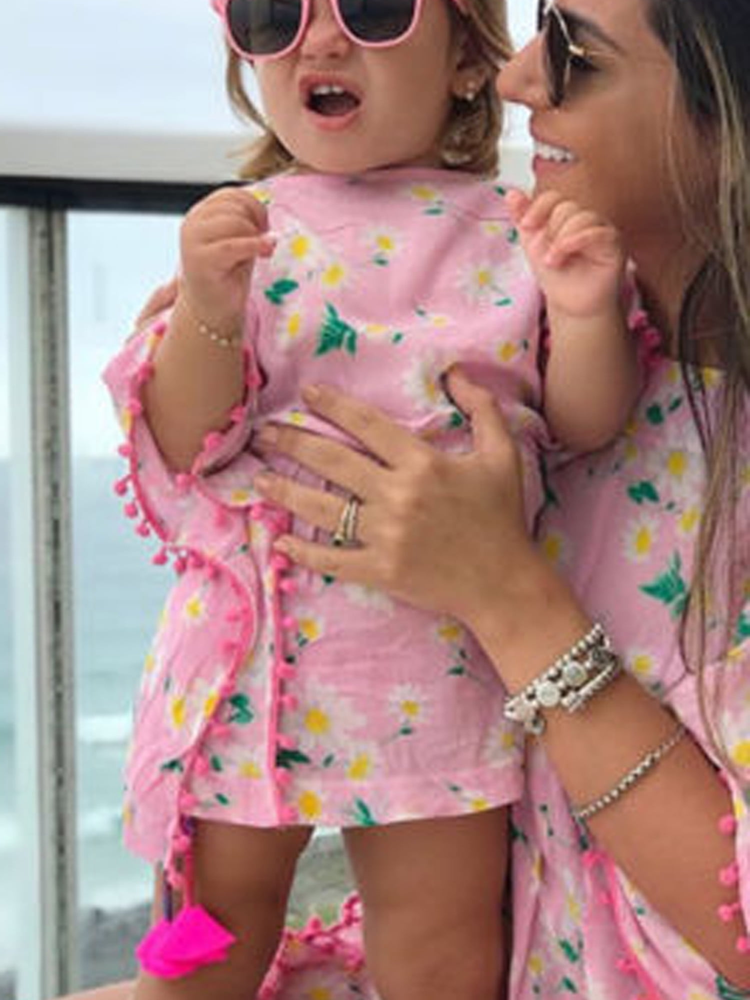 Tiacham Toddler Baby Girls Swimsuit Coverup Beach Dresses Tassels Cover Up Pompom Poncho Rash Guards