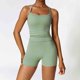 thumbnail image 5 of Conjunto de yoga de 2 piezas para mujer: camiseta sin mangas con espalda descubierta y pantalones cortos. Tejido transpirable, tirantes modernos, ideal para fitness/verano, varias tallas., 5 of 7