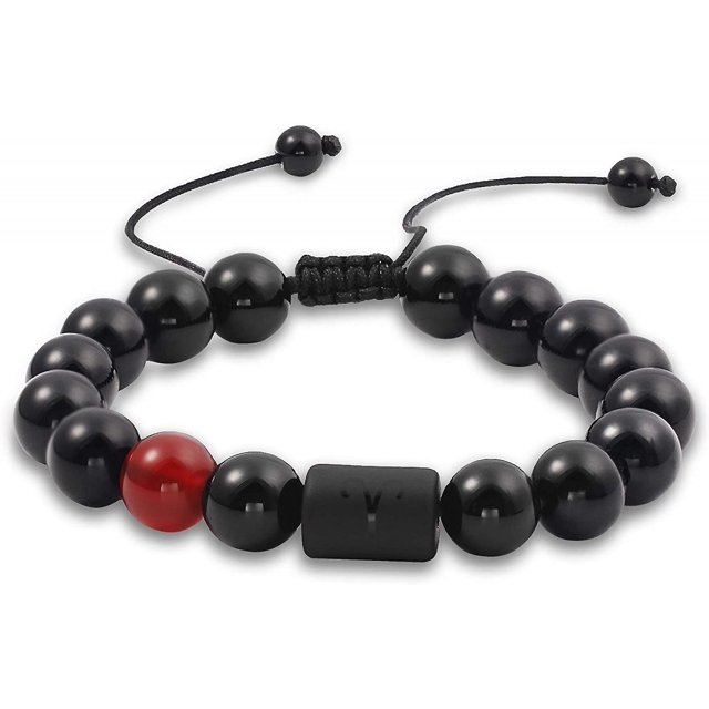 Pulseras para hombres y mujeres 12 pulseras del zodiaco para jóvenes regalos unisex cuentas ajustables 8mm-10mmaries Feliz Sencillez