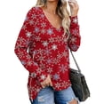 thumbnail image 2 of Mujer Tops Manga Larga Con Cuello En V Ropa De Niña Cremallera Lateral Dividida Suéter Femenino Casual Suelto, Rojo, L Kearding AP003996-09, 2 of 5