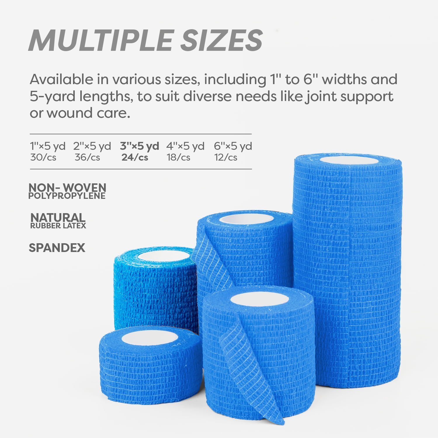 Dynarex Sensi-Wrap Self-Adhesive Bandages, 24-Pack, 3" x 5 yards, Dark Blue, Latex, Colored Elastic Cohesive Athletic Tape, Tattoo Grip & Vet Wrap