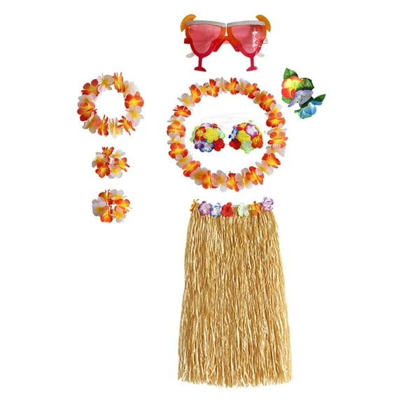 Milageto Hawaiian Dancer Grass Skirt Glasses for Beach Carnival Wedding Dress up Skirt Length 80cm