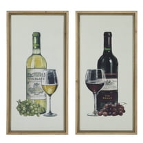DecMode Indoor Brown Wood Farmhouse Wine Framed Wall Art, Set of 2