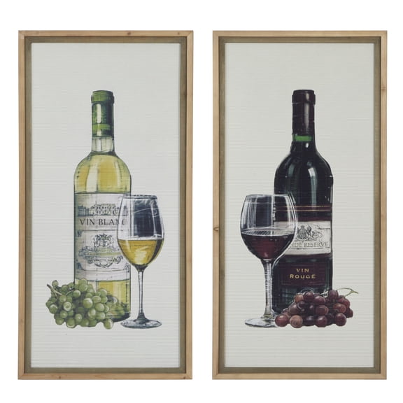 DecMode Indoor Brown Wood Farmhouse Wine Framed Wall Art, Set of 2