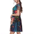 thumbnail image 2 of Xecao Robe Midi Bohème Colorée pour Femmes Été Manches Courtes avec Poches Décontractée Robe T-Shirt Fluide Robe de Plage, 2 of 6