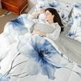 thumbnail image 4 of jejeloiu Blue Flower Floral 7pcs Bedding Comforter Set,Modern Aesthetic Art Queen Bedding Sets,Rustic Plant Queen Sheet Sets For Men Women,Breathable Home Decor Reversible, 4 of 8