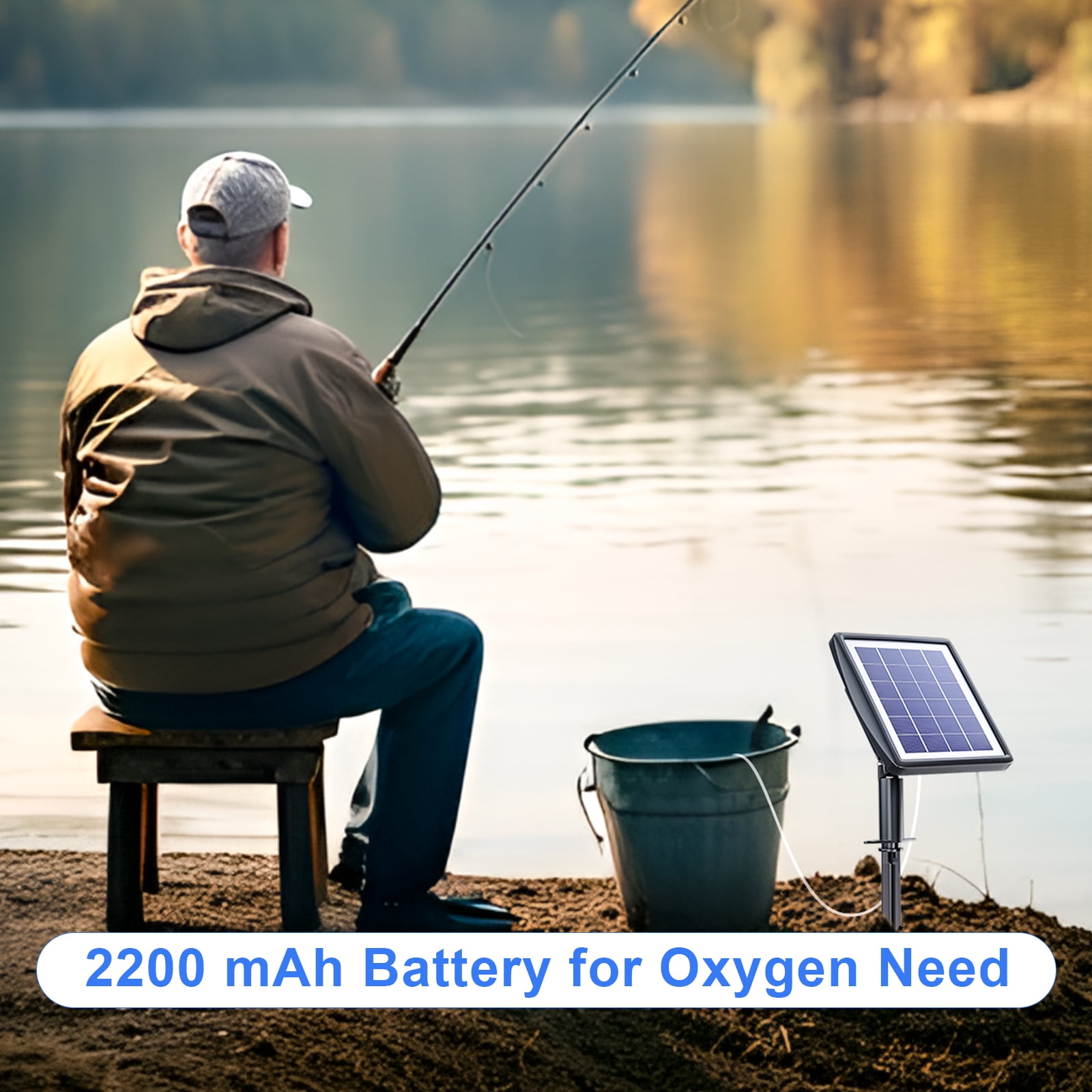PChero Solar Pond Aerator, 2W & 2200mAh Solar Aquarium Air Pump with 2 Air Stone, 2 Modes Bubbler for Aquarium, Fish Tank, Outdoor Small Pond, Hydroponics