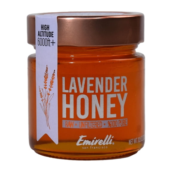 Lavender Honey by Emirelli – Unfiltered Raw Honey with Lavender – 100% Pure Honey with Powerful Anti-oxidants, Non GMO, Gluten Free, Suitable for Kosher and Halal, Glass Jar- 10.1 Oz