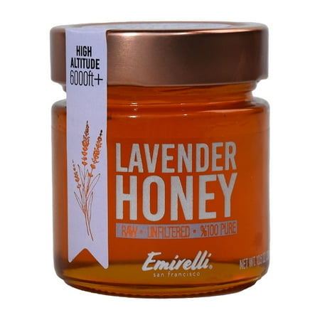 Lavender Honey by Emirelli – Unfiltered Raw Honey with Lavender – 100% Pure Honey with Powerful Anti-oxidants, Non GMO, Gluten Free, Suitable for Kosher and Halal, Glass Jar- 10.1 Oz