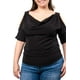 thumbnail image 4 of Blusa escote drapeado Roman Fashion Talla Extra Negro 36, 4 of 6