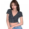 thumbnail image 1 of Women's Short-Sleeved TOPWONER Floral Print V-Neck Slim-Fit Shirt, 1 of 15