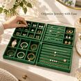 thumbnail image 4 of 4-Pack Jewelry Tray Drawer Organizer, Stackable Velvet Jewelry Storage Trays for Rings, Earrings, Necklaces and Bracelets, Green, 8.27 x 4.92 in, 4 of 7