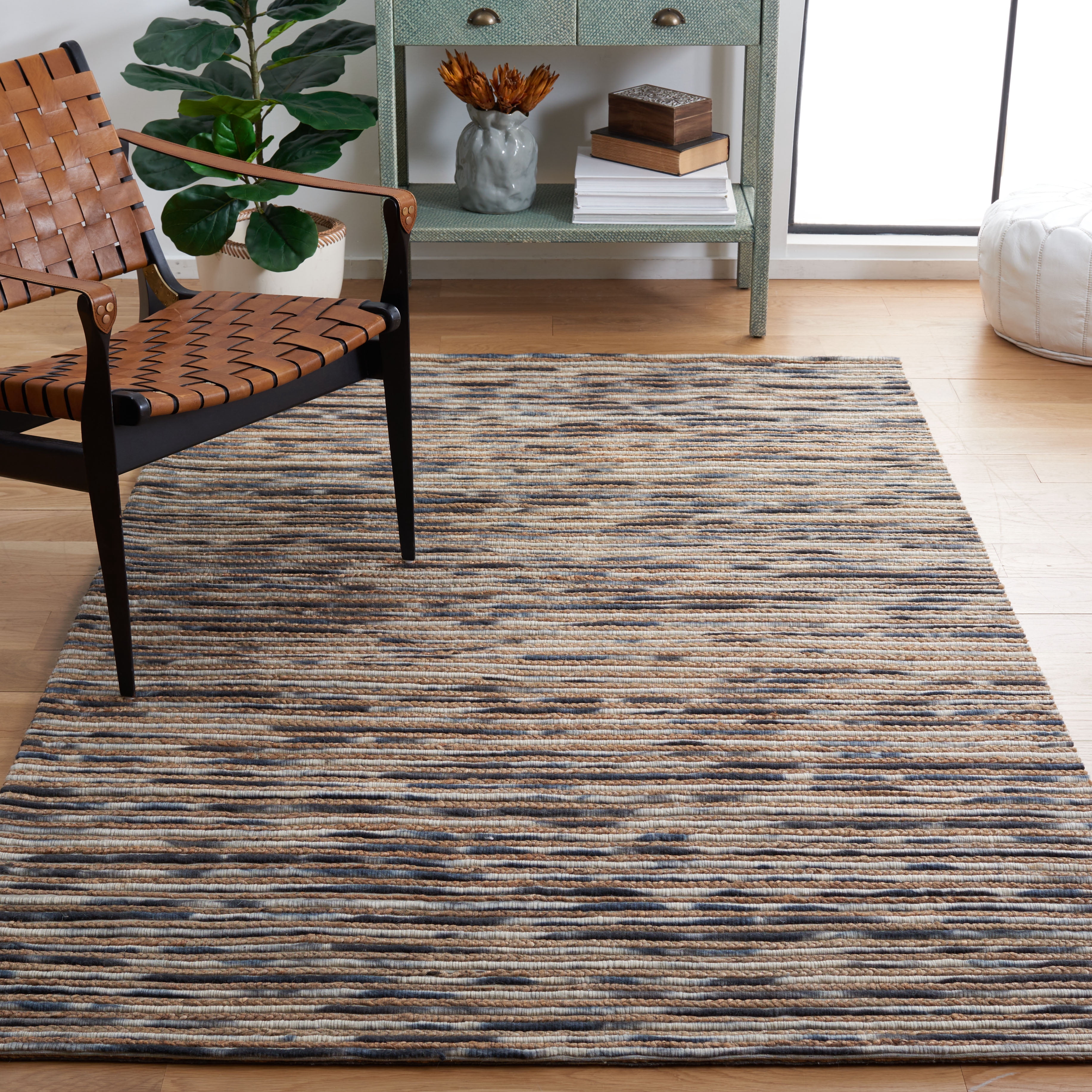 SAFAVIEH Marbella Stanley Striped Area Rug, Natural/Grey, 6' x 6' Square
