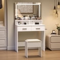 thumbnail image 2 of Kojooin Vanity Set with 3-Colour LED Mirror and Power Outlet, 32 Inch Makeup Desk with 2 Drawers and Stool, 2 of 6