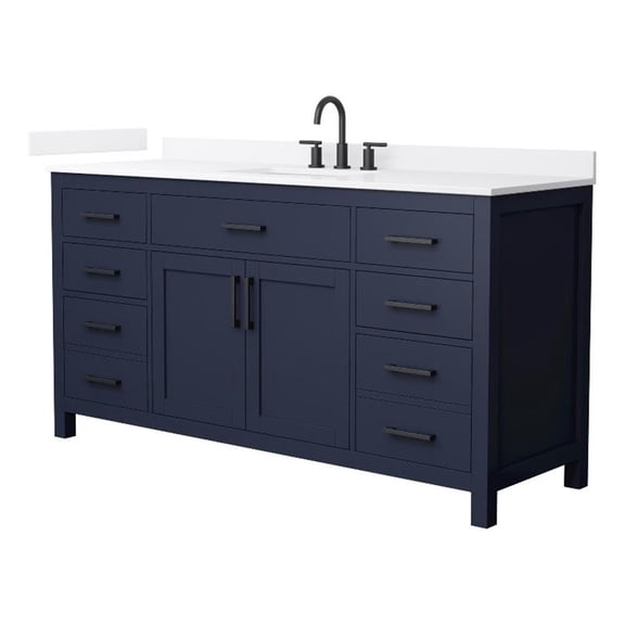 Beckett 66" Dark Blue Single Vanity & White Quartz Top (3-Hole) & Black Trim