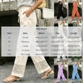 thumbnail image 3 of Womens Cotton Linen High Waist Wide Leg Pants for Summer Casual Palazzo Trousers Lightweight Lace Lounge Pants with Pockets Beige XL(XL), 3 of 5