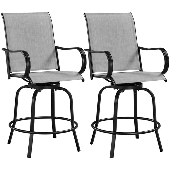 Yaheetech 2pcs Outdoor Swivel Bar Stools with Armrests and Footrest, Black/Light Gray