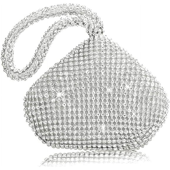 LAICAIW VISTATROY Women's Evening Bag Sparkly Rhinestone Purse Triangle Designer Chain Clutch Purse Bag Party Prom Wedding Purse, Silver, Medium