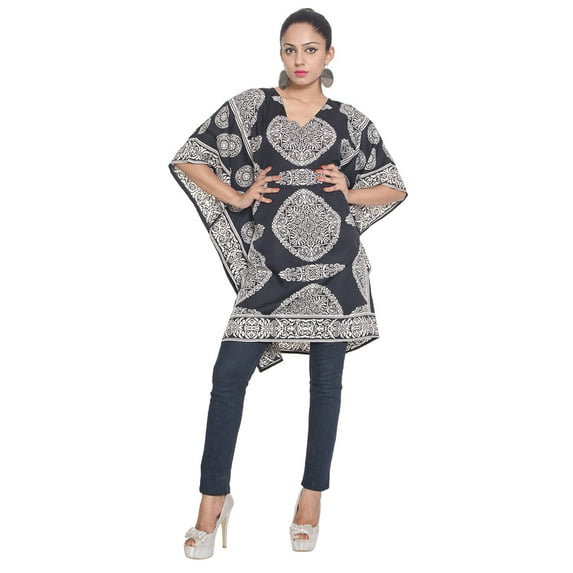 Black White Short Kaftan Dresses for Women Tunic Top Beach Women Cover-ups Plus Size Short Caftan Nightwear