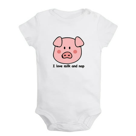 

I Love Milk And Nap Funny Rompers For Babies Animal Pig Pattern Jumpsuit Newborn Baby Unisex Bodysuits Infant Jumpsuits Toddler 0-24 Months Kids One-Piece Oufits