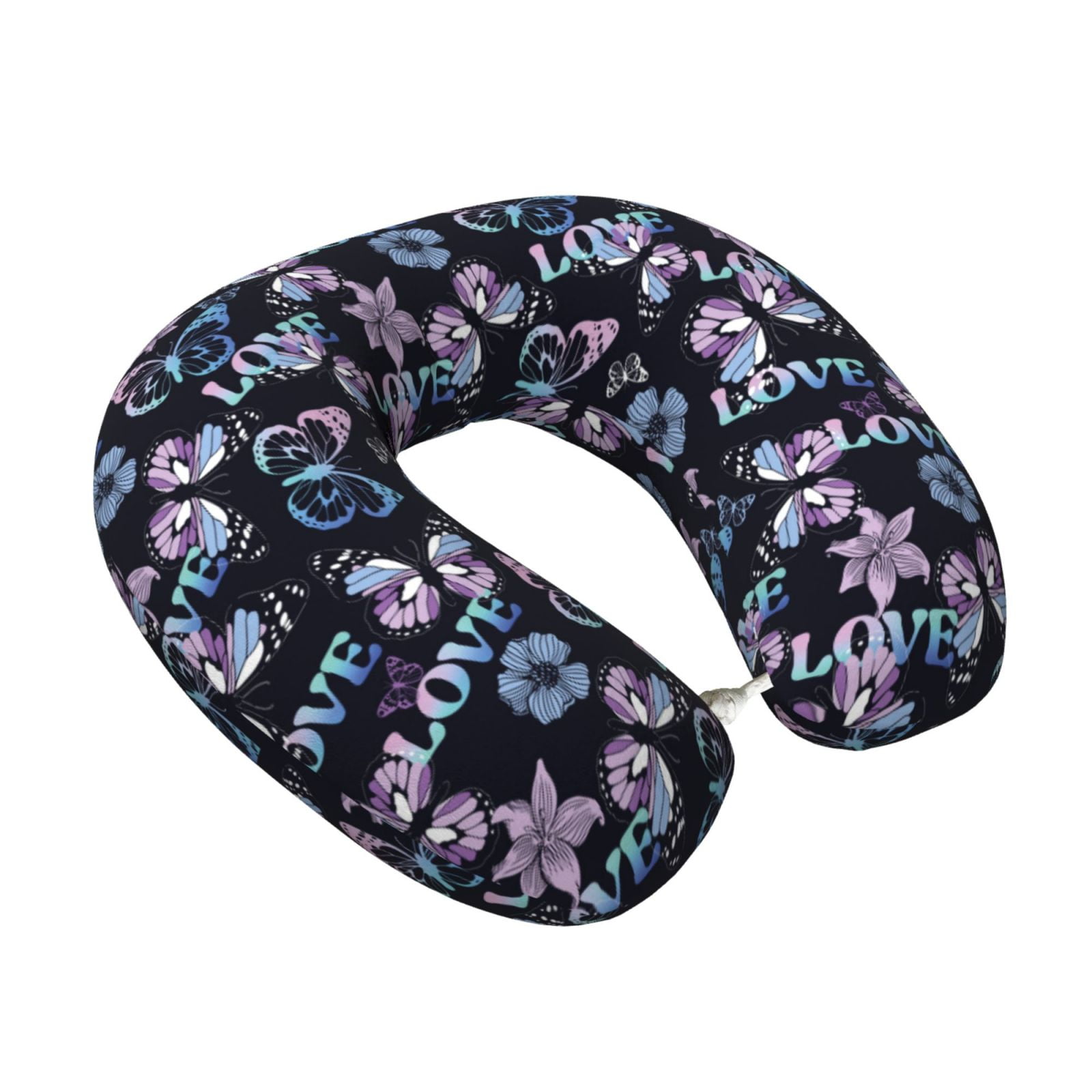 Xecao Love Butterflies Print Memory Foam Cervical Neck Pillow Versatile U-Shaped Pillows for Home,Office,Camping,Travelling,Soft Washable Cover