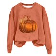 thumbnail image 1 of Sudadera con estampado de calabaza de otoño para mujer, informal, de manga larga, con cuello redondo, color rojo, 1 of 4