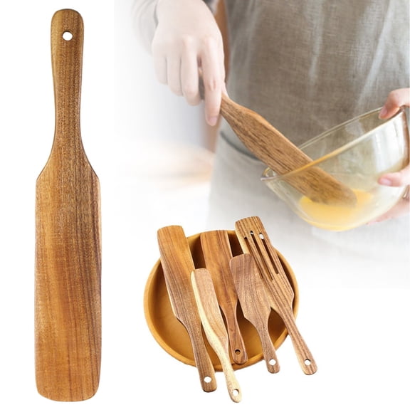 Wooden Spatula Thin Nonstick Acacia Wood, Flat Spatulas Handmade for Kitchen Gifts, Ideal Cookware Utensils for Baking Scraping Mixing(L Shovel)